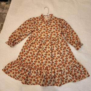 Bonjour Ange Corduroy Mustard Brown Orange Floral Long Sleeve Dress XL